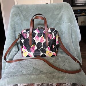 Fossil Floral Crossbody Bag with Brown Straps